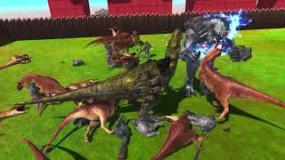 Dinosaurs vs Robot Boss & Spider Robots  Epic ARBS Battle - Animal Revolt Battle Simulator