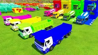 Garage With Color - COLORFUL RENAULT DUMP TRUCK,MERCEDES MIXER TRUCK TRANSPORTING TO COLORFUL GARAGE