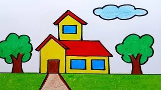 House Drawing / How to Draw a House / House Scenery Drawing Easy Step By Step / Ghar Drawing