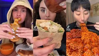TIKTOK MUKBANG COMPILATION CHICKEN WRAP NOODLES DUMPLINGS BURRITO IN N OUT GRILLED CHEESE SANDWICH 