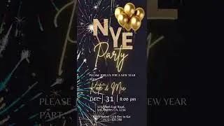 Editable New Year's Eve Party Video Invitation - Electronic Gold New Year's Evite Digital NYE 2024