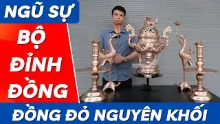 Bộ Đỉnh Đồng Ngũ Sự Bằng Đồng Đỏ Hàng Kĩ Thủ Công Cao Cấp | Xưởng Đồng Đông Sơn