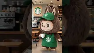 Labubu: My first day working at Starbucks. Would you like a cupof coffee?#labubu #cute #viral