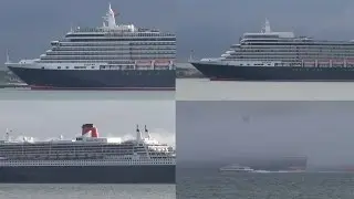 Three Queens Cruise Liners, Southampton Water - 175th Cunard Anniversary