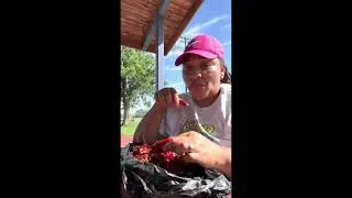 Friday afternoon eating crawfish at the park with my husband they was so good and spicy !