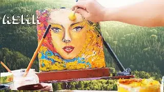 relaxing asmr art &mdash; drawing a girl with a colorful floral scarf