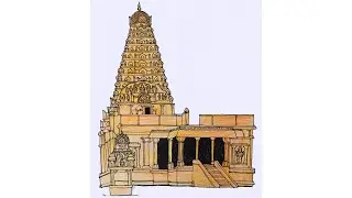 Tanjore big temple easy drawing. Easy temple drawing.Shiva temple. Oldest temple Chola architecture