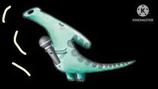 Karaoke duet dance with a baby duckbill dinosaur  