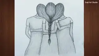 Best Friends Drawings (Very Easy) with Pencil for beginners - step by step