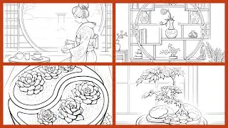 Calming Zen Pictures Geisha Bonsai Tree Zen Color Paint by Numbers Online #coloringbook