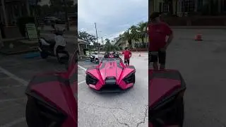 Here is me getting inside the Polaris Slingshot rental for my birthday present before I drove it!!