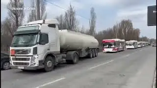 The Evacuation Column of Buses and Fuel Truck from Zaporizhzhia Directed to Berdiansk.