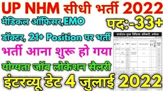 UP NHM भर्ती 2022 UP NHM 33+ Medical Officer Various Post 2022