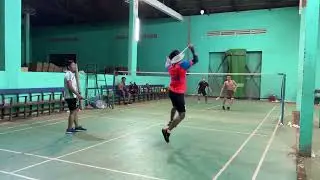Badminton match 2 vs 2 exercise and improve skills