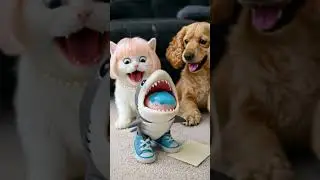 😸 Cat and Baby Shark ASMR FOOD challenge😸eating sounds🎧 |  #shorts #asmr #cat #tralalerito