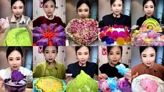 STICKY , BLENDER,FOAM MIX PASSION FRUIT, MATCHA AND MILK POWDER SHAVED ICE EATING ASMR 💚🧊💛