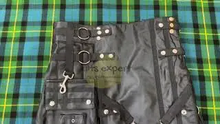 Black Genuine Cowhide Leather Kilt with Large Cargo Pockets