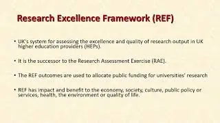 RESEARCH EXCELLENCE FRAMEWORK REF