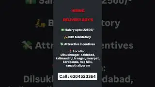 Delivery Boy Jobs in Hyderabad | Earn ₹22,500/Month! 🚀📦