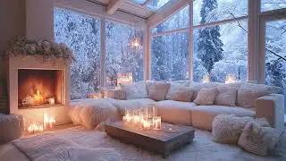 ❄️🕯️ Fall Asleep with Cozy Winter Piano | White Room Fireplace & Calm Snowy Night Ambience