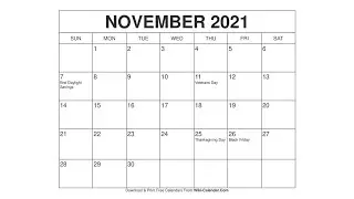 Printable November 2021 Calendar Templates with Holidays - Wiki Calendar