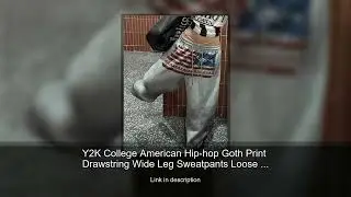 Y2K College American Hip-hop Goth Print Drawstring Wide Leg Sweatpants Loose 90s High Street Sp