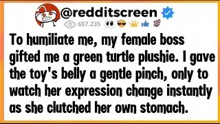 To humiliate me, my female boss gifted me a green turtle plushie. I gave the toy's belly a gentle...