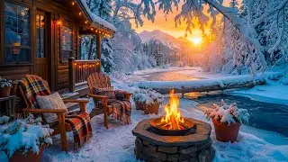 Tranquil Winter Cabin Ambience Riverside ❄️🔥 Fire Crackling & Calm River Sounds for Study
