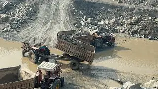 AMAZING Stone view in Mountain: Bigger Caterpillar Laoder & Bigger Dumper & Trolley Loading Stone 