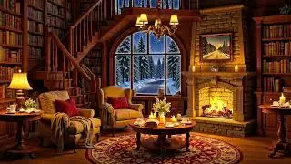 Soothing Jazz Music, Fireplace Crackles & Gentle Snowfall ❄️ Cozy Winter Cabin Ambience for Relaxing