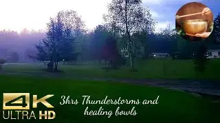 Tibetan Singing bowls with rain, lightning and distant thunder [ sleep and meditation music]