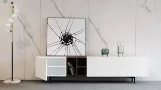 86''Modern White TV Cabinet with 6 Compartments