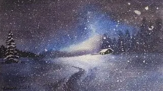 Learn How To Paint a Snowy Night Sky | Relaxing Winter Watercolor