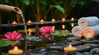 Night Spa Ambience | Flowing Bamboo Water & Candlelight Meditation Sounds