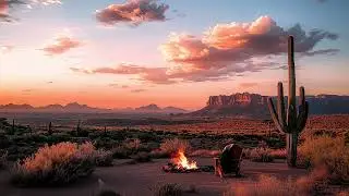 8 Hours of Desert Ambience at Sunset | Fire Pit Crackling & Nature Sounds for Relaxation & Focus