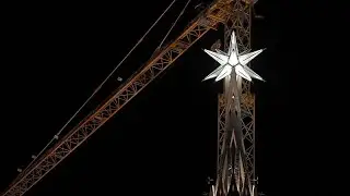 Giant star illuminates Barcelona skyline on inauguration of Sagrada Familia tower