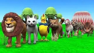 5 Giant Duck Cartoon Cow Elephant Tiger Dinosaur Paint Wild Animals Crossing Fountain Animation t944