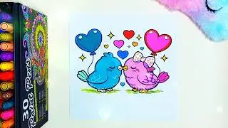 Pajaritos kawaii enamorados 💕 #colorear #viral #viralvideo
