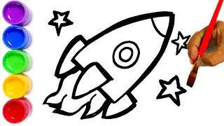 Glitter Rainbow Space Rocket coloring and drawing ⭐How to Draw and Paint 🔴 Play Color