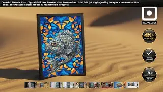 Colorful Mosaic Fish Digital Folk Art Poster - Vibrant Wall Decor #ArtPoster