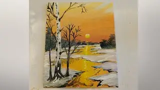 How to paint Winter sunset acrylic painting 