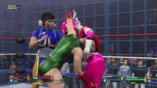 WWE 2K24: Chun-Li and Cammy White vs. Pink and Yellow Turbo Rangers in a Cage Match