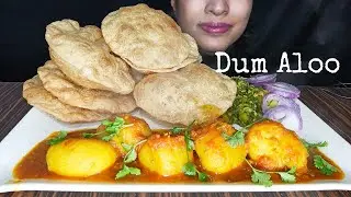 Asmr Spicy 🌶️🌶️ Dum Aloo and Green Onion Sabji with Puri (Luchi) no talking