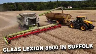 4Kᵁᴴᴰ Harvest 2026: One of Thurlow Estates' two Claas Lexion 8900s + Convio 1380 harvesting wheat.