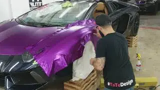 Time lapse of wrapping satin purple chrome lamborghini aventador