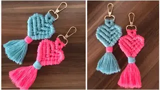 Easy tutorial on how to make a heart-shaped keychain in seconds with macrame thread#macrametutorial 
