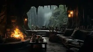 🌧️ Cozy Forest Cave Rain | Warm Fire & Night Rain | 3 Hours Relaxing Sleep Focus Study Work Calm