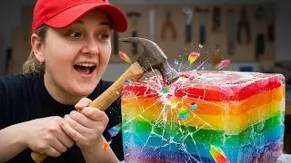 I Sliced a Multi-Layer Colored Ice Balloon and Smashed the Ice with a Hammer! 🌈💥 Mega Satisfying