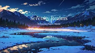 Snowy Night Piano with Flowing Water | Calm Music for Relaxation
