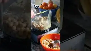 Cuistinart food processor Hummus dip with InstaPot chickpeas, lemon juice, olive oil + spices!